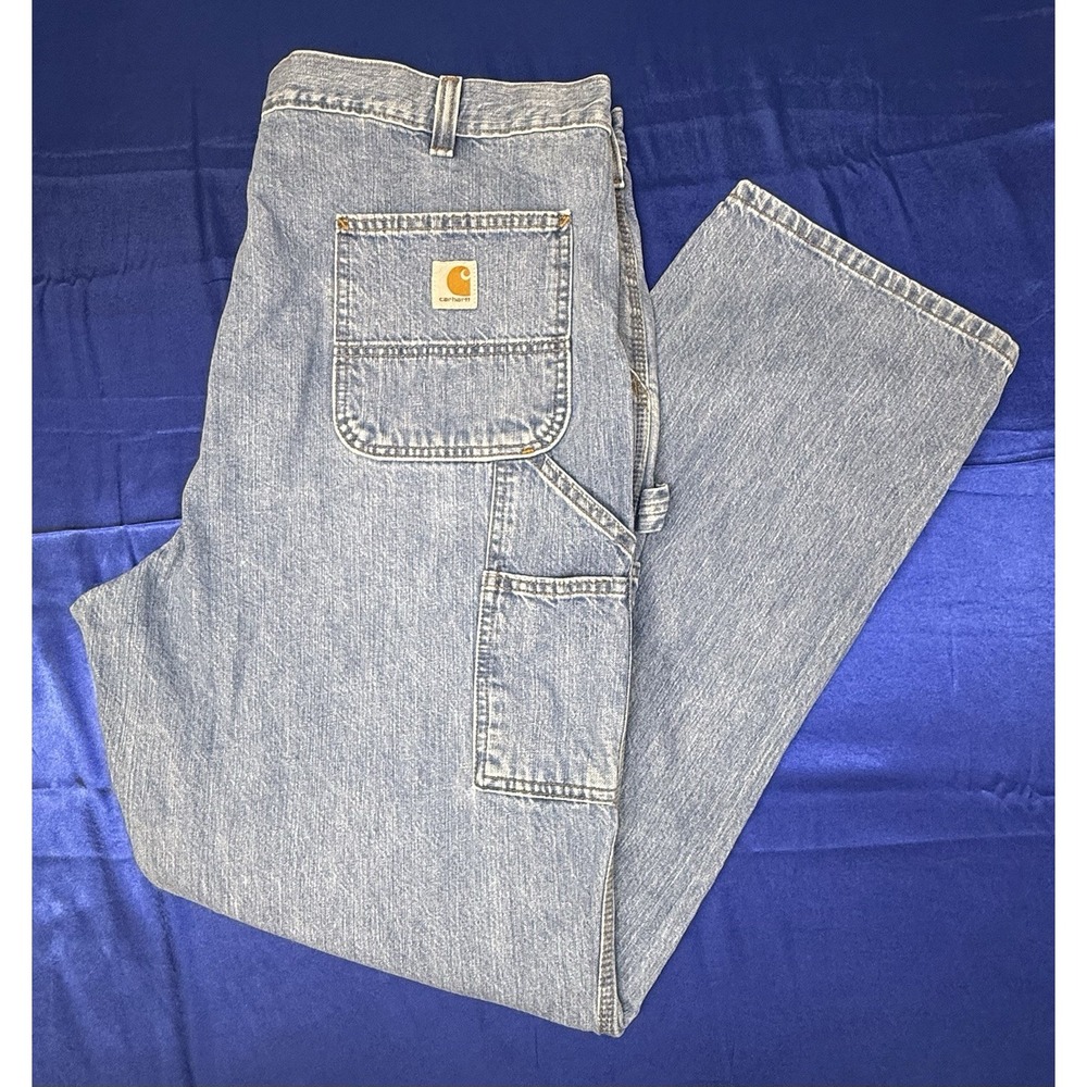 Carhartt Men's 40x34 Loose Fit Carpenter Loop Men's Light Blue Denim Jeans Pants